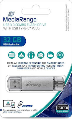MediaRange 32GB USB 3.0 Stick με σύνδεση USB-A & USB-C Ασημί