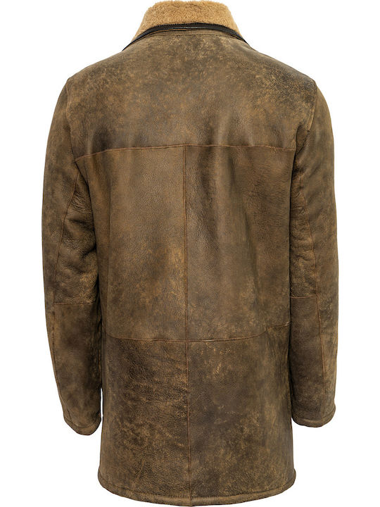 Mayfield long leather coat with lining - Brown 026