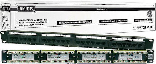 Digitus Patch Panel Unshielded για Rack 1U 19" 24 Θυρών cat6 Μαύρο