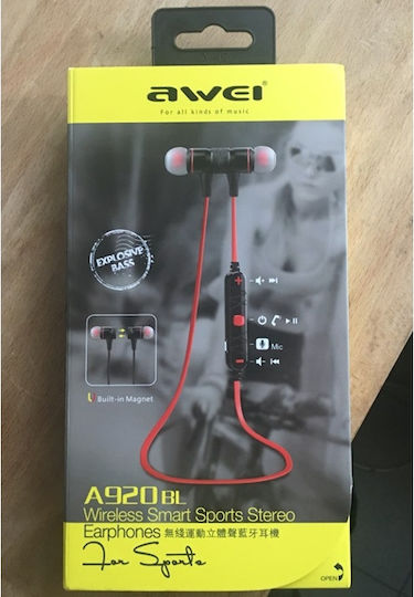 Awei A920BL In ear Bluetooth хендсфри Слушалки с Устойчивост на Пот Червен