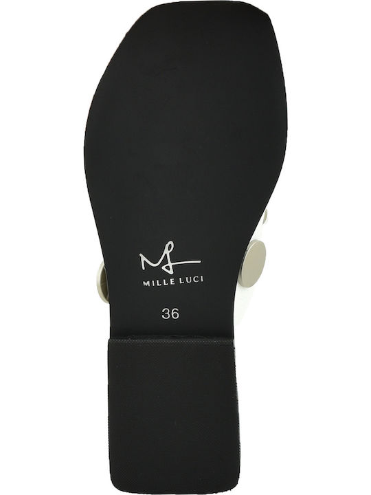 Leather Women's Flat Sandals in White Color