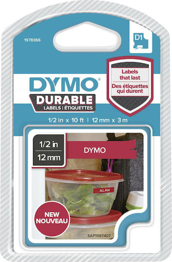 Dymo 1978366 Label Maker Tape 3m x 12mm in Red Colour Compatible with Dymo D1 Dymo Rhino/IND