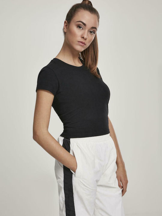 Γυναικείο Καλοκαιρινό Crop Top Βαμβακερό Κοντομάνικο Μαύρο