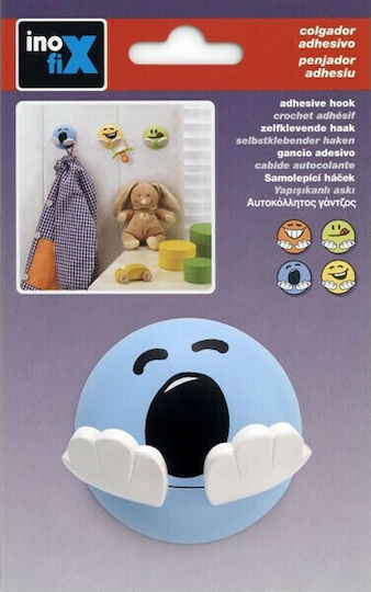 Inofix Plastic Self-Adhesive Kids Wall Hanger with Hooks Blue 6.5x6.5x4.7cm