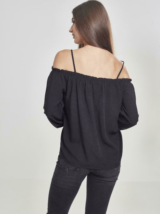 Urban Classics TB2224 Women's Crop Top Off-Shoulder Long Sleeve Black