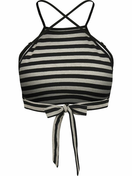 Triangle Women's Summer Crop Top Cotton with Straps Striped Black / Grey