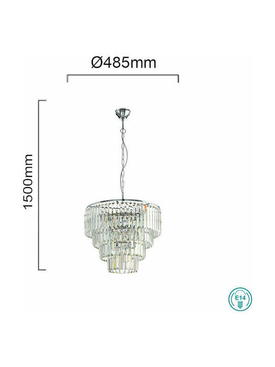 Eglo Agrigento Kronleuchter 7xE14 Ø48.5cm mit Kristallen Transparent 39514