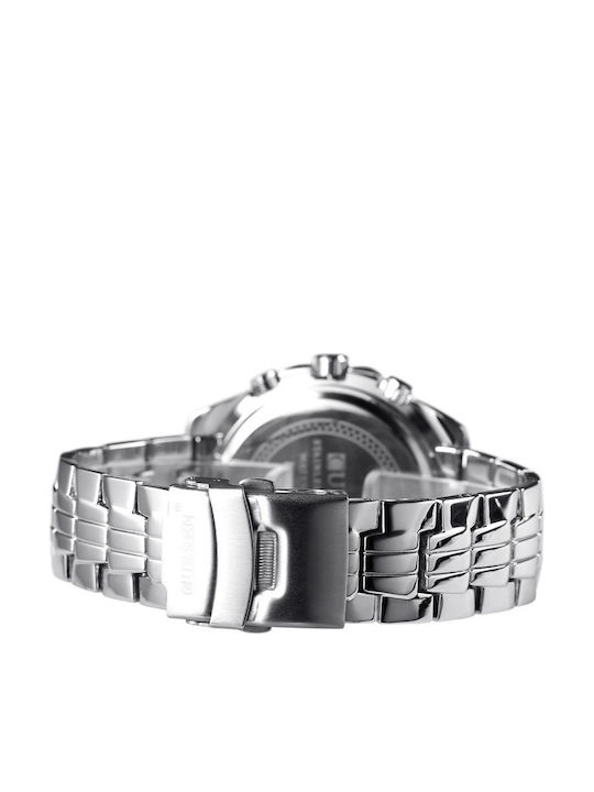 Curren Herrenuhr 43mm Chronograph Batterie mit Silber Metallarmband