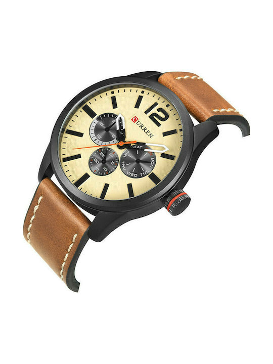 Curren Uhr Chronograph Batterie mit Braun Lederarmband