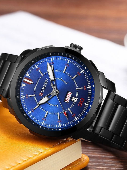 Curren Ανδρικό Ρολόι 46mm Χρονογράφος Μπαταρίας με Μαύρο Μεταλλικό Μπρασελέ