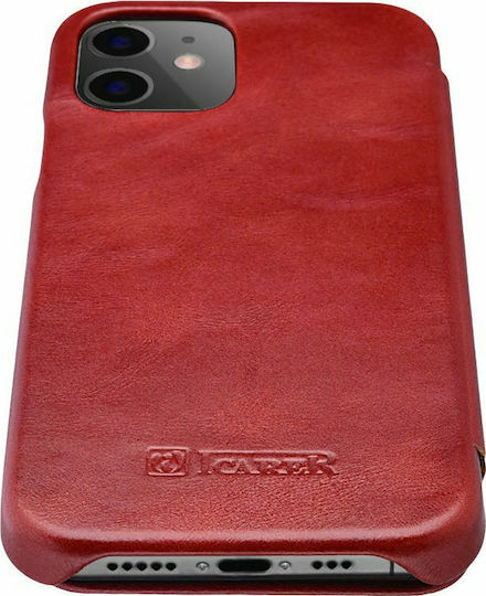 iCarer Curved Edge Genuine Leather Book Δερμάτινο / Δερματίνης Κόκκινο (iPhone 12 Pro Max)
