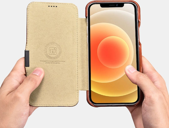 iCarer Side-Open Genuine Leather Book Leather / Synthetic Leather Black (iPhone 12 Pro Max)