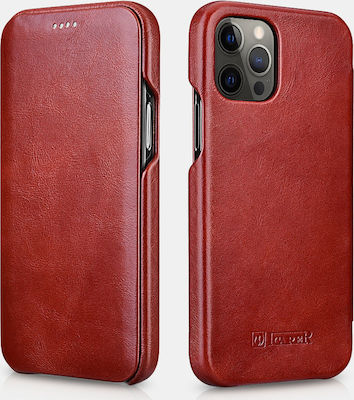 iCarer Curved Edge Genuine Leather Leather / Synthetic Leather Book Red (iPhone 12 Pro Max)