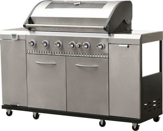 Grill Chef Ψησταριά Υγραερίου Μαντεμένιας Σχάρας και Πλάκας με 6 Εστίες 21kW και Πλαϊνό Μάτι 3kW