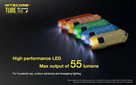 NiteCore Επαναφορτιζόμενος Φακός Μπρελόκ LED IP65 με Μέγιστη Φωτεινότητα 55lm Tube V2.0 Ενσωματωμένη Transparent