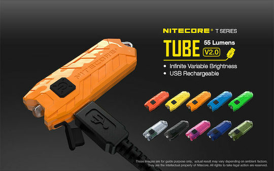 NiteCore Επαναφορτιζόμενος Φακός Μπρελόκ LED IP65 με Μέγιστη Φωτεινότητα 55lm Tube V2.0 Ενσωματωμένη Orange