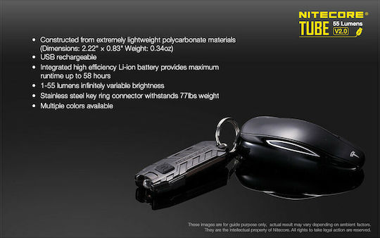 NiteCore Rechargeable Keychain Flashlight LED IP65 with Maximum Brightness 55lm Tube V2.0 Embedded Olive Khaki