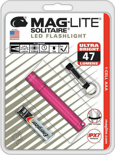 Maglite Rechargeable Keychain Flashlight LED IPX7 with Maximum Brightness 47lm Solitaire SJ3AKY6 Pink Pink
