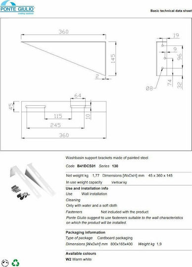 Ponte Giulio 130 Series Plastic Siphon Sink Flexible with Length 67.5cm White