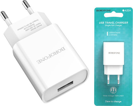Borofone Wireless Charger Without Cable with USB-A Port Quick Charge 3.0 / PPS / Quick Charge 2.0 White (BA20A)