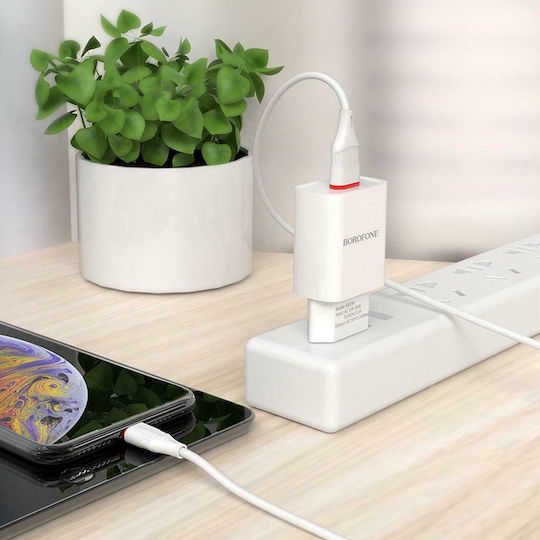 Borofone Wireless Charger Without Cable with USB-A Port Quick Charge 3.0 / PPS / Quick Charge 2.0 White (BA20A)