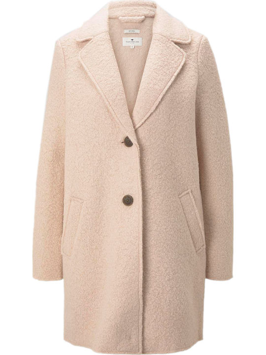 Sherpa Women's Beige Peacoat with Buttons