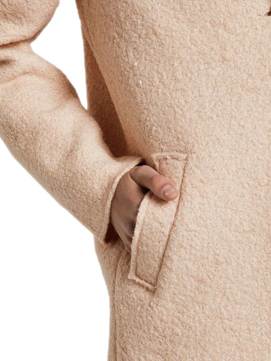 Sherpa Women's Beige Peacoat with Buttons