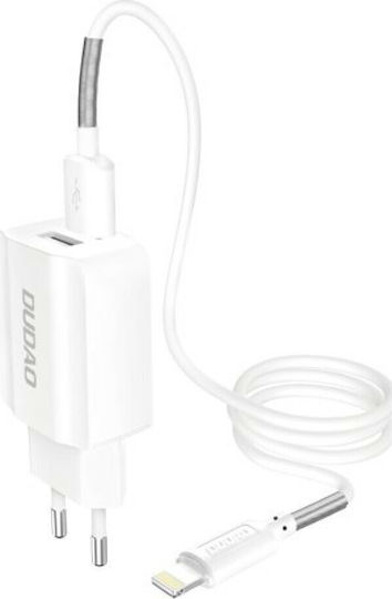 Dudao Φορτιστής με 2 Θύρες USB-A και Καλώδιο Lightning Λευκός (A2EU)