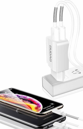 Dudao Φορτιστής με 2 Θύρες USB-A και Καλώδιο Lightning Λευκός (A2EU)