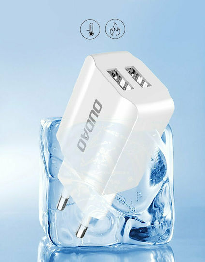 Dudao Ladegerät mit 2 USB-A Anschlüsse und Kabel Micro-USB Weißs (A2EU)