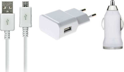 Car and Wall Set with USB-A Port and Cable micro USB White (KD1D)