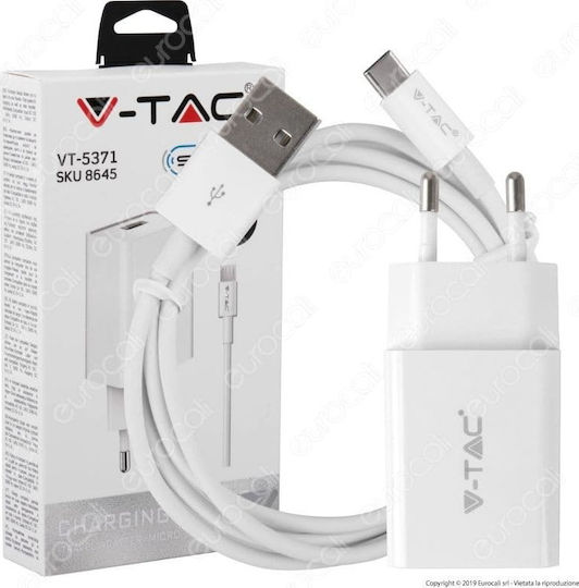 V-TAC Charger with USB-A Port and Cable micro USB Whites (VT-5371)