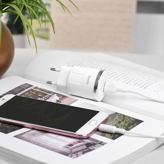 Hoco Charger with USB-A Port and Cable micro USB White (C37A Thunder Power)