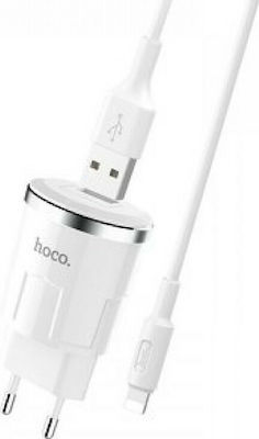 Hoco Charger with USB-A Port and Cable Lightning Whites (C37A Thunder Power)