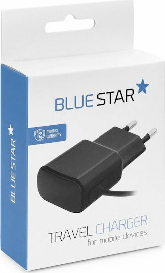 Blue Star Încărcător cu Cablu Integrat micro USB Negruς (5901737193568)