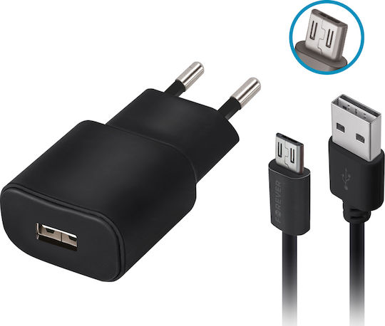 Forever Ladegerät mit USB-A Anschluss und Kabel Micro-USB Schwarzs (TC-01)