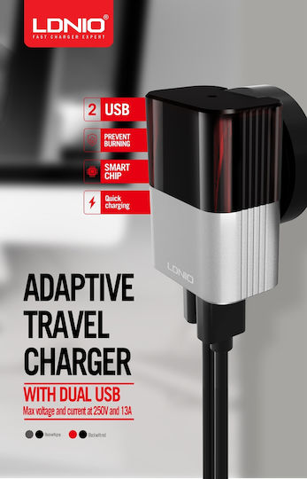 Ldnio Charger Without Cable with 2 USB-A Ports Blacks (A2206)