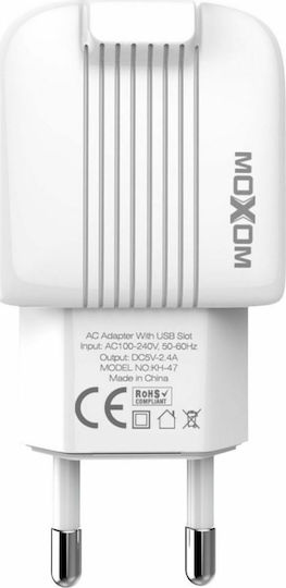 Moxom Charger Without Cable with 2 USB-A Ports Whites (KH-47)