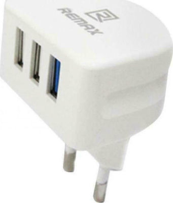 Remax Charger Without Cable with 3 USB-A Ports White (RP-U31)