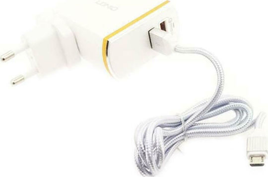 Ldnio Charger with 2 USB-A Ports and Cable micro USB 30W Quick Charge 3.0 Whites (A2502Q)
