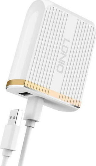 Ldnio Charger with 2 USB-A Ports and Cable micro USB 30W Quick Charge 3.0 Whites (A2502Q)