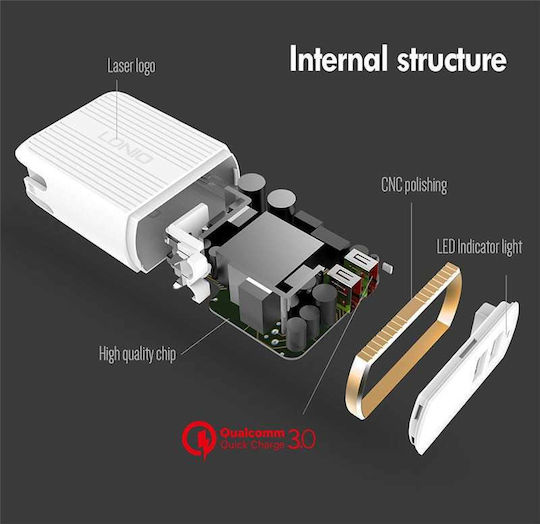 Ldnio Charger with 2 USB-A Ports and Cable micro USB 30W Quick Charge 3.0 Whites (A2502Q)