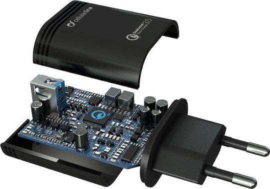 Cellular Line с USB-A порт и кабел USB-C 18W Quick Charge 3.0 Черен (ACHHUKITQCTYCK)