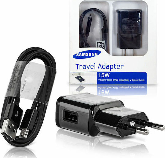 Samsung Charger with USB-A Port and Cable micro USB Blacks (EP-TA20EBE + ECB-DU4EBE)