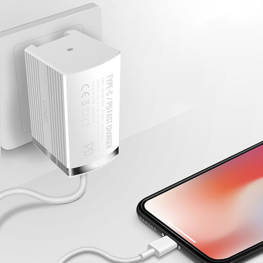 Ldnio Charger with USB-C Port and Cable USB-C 18W Power Delivery Whites (A1302Q-C)