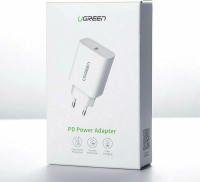 Ugreen Ladegerät ohne Kabel mit USB-C Anschluss 20W Stromlieferung Weißs (CD137)