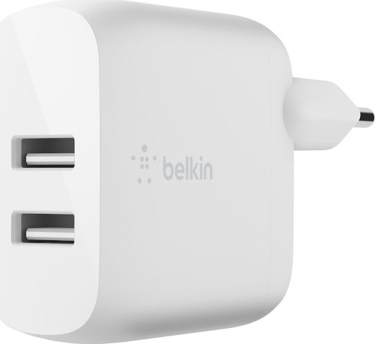 Belkin Charger with 2 USB-A Ports and Cable micro USB 24W Whites (WCE002vf1MWH)