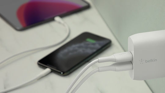 Belkin Φορτιστής με 2 Θύρες USB-A και Καλώδιο USB-C 24W Λευκός (Boost Charge)
