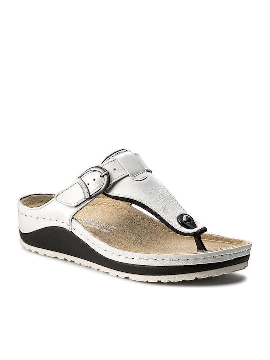 Mila Leather Women's Flat Sandals Anatomic in White Color