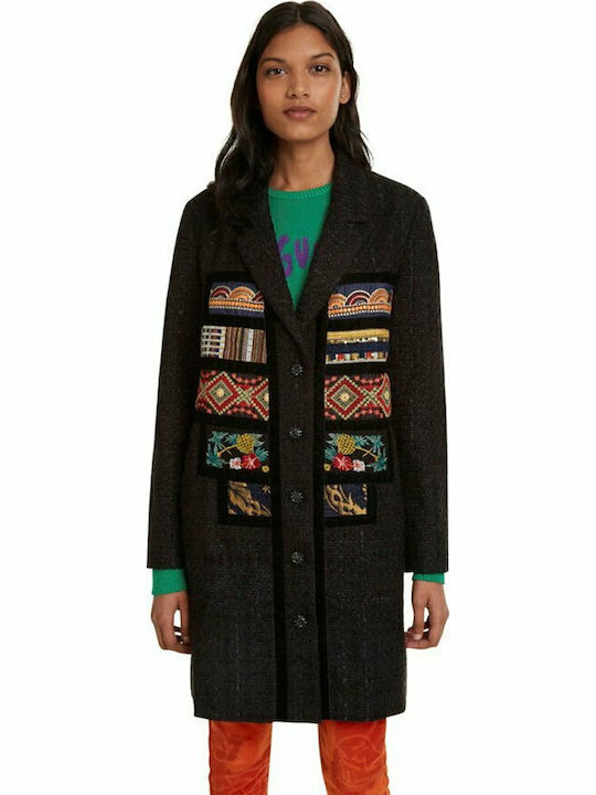 Boho Joya Women's Black Coat with Buttons